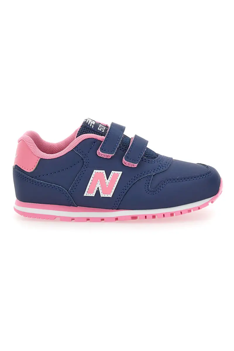 Sneakers blu con dettagli rosa e velcro New Balance 500 [NAVY]
