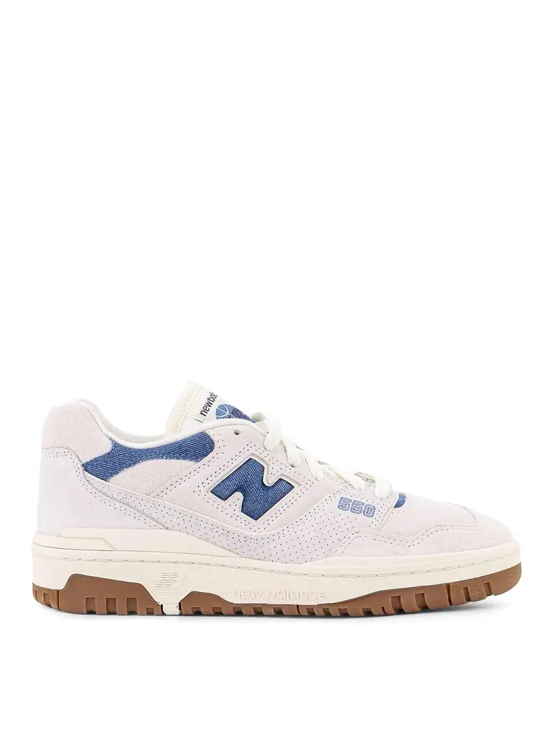 Sneakers in camoscio con dettagli in denim Grigio