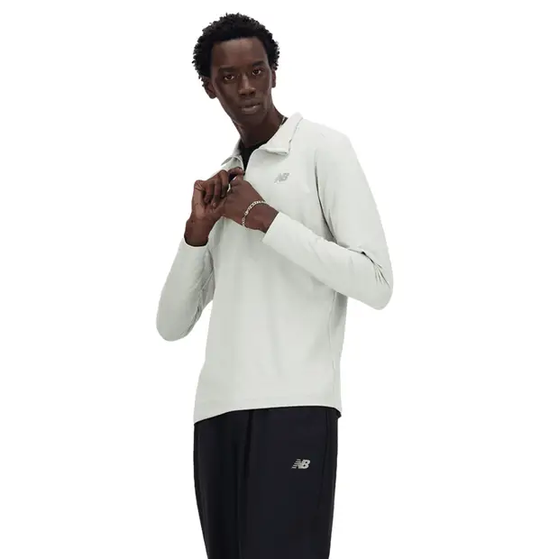 New Balance Maglietta Space Dye 1/4 Zip Uomo Grigio in Poly Jersey