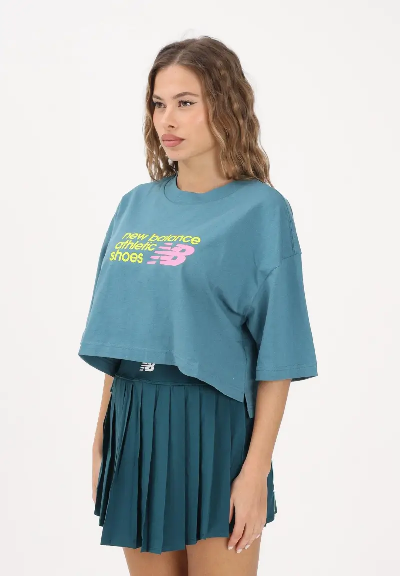 T-shirt a manica corta Athletics Premium Chest Logo verde acqua da donna