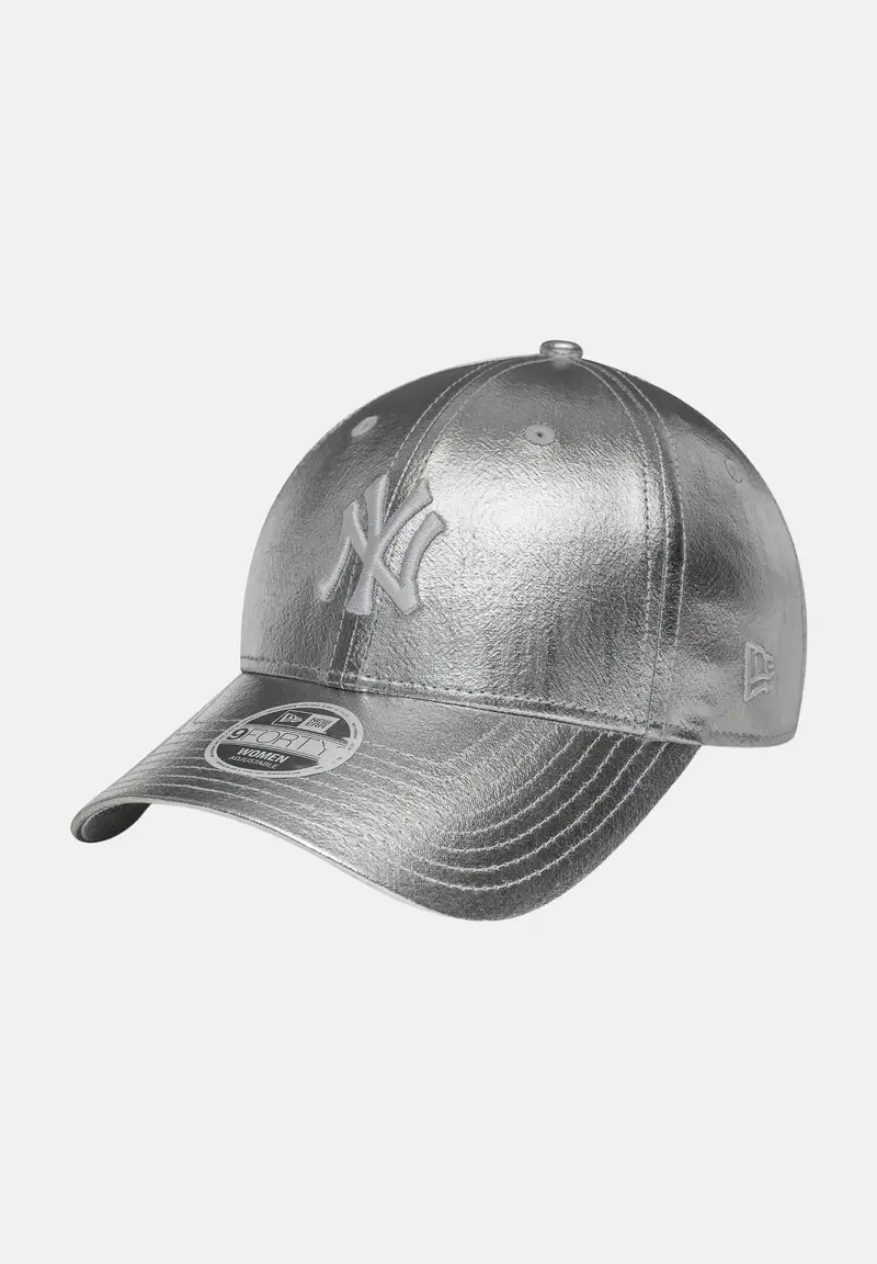 Cappello con visiera 9FORTY New York Yankees MLB in ecopelle argento da donna