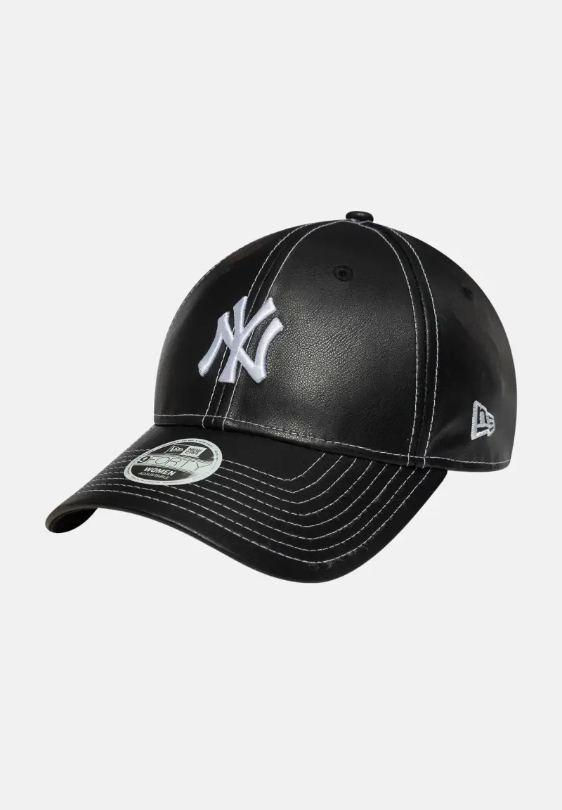 Cappello con visiera 9FORTY New York Yankees MLB Topstitch in ecopelle nero per uomo e donna