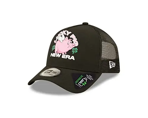 New Era Fanartikel Lucky Pig Motiv gebogner Schirm Schwarz A-Frame Trucker Cap Mesh Einsatz - One