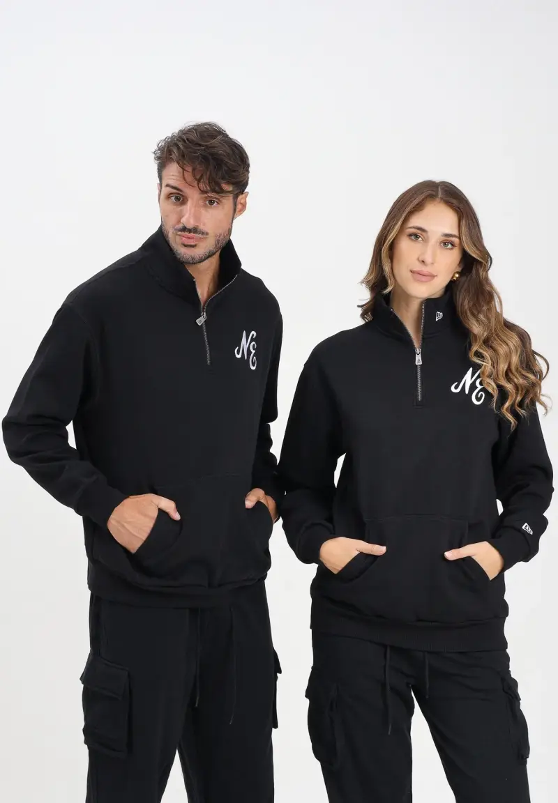 Felpa con mezza zip New Era Lifestyle nera per uomo e donna miniatura 2