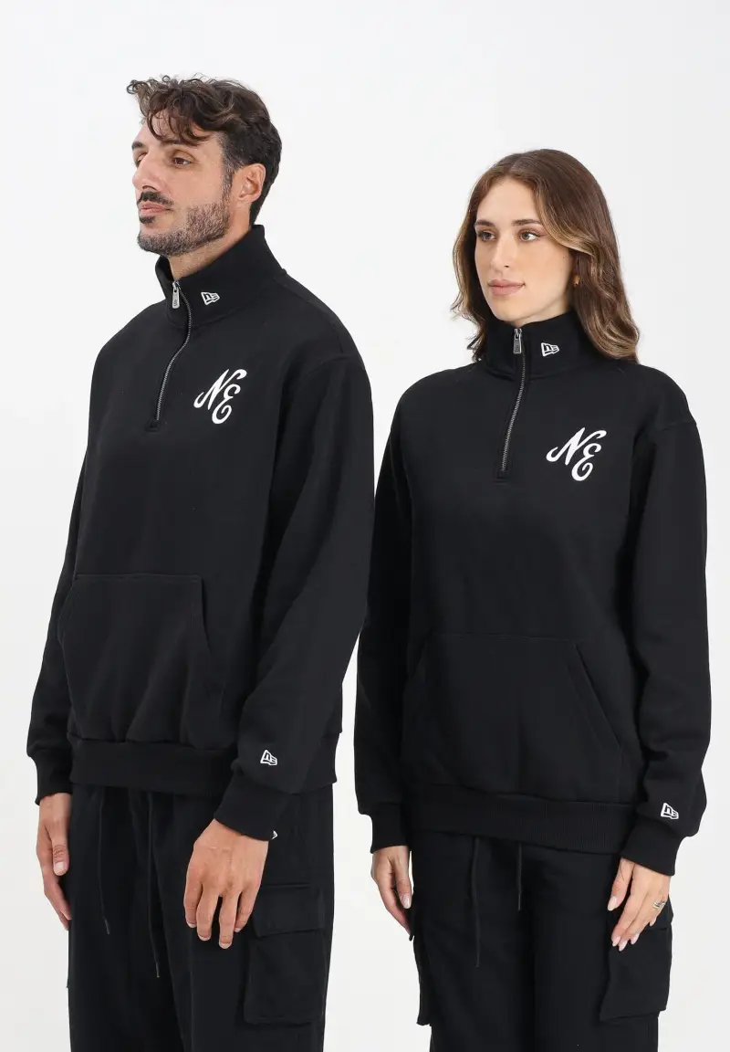 Felpa con mezza zip New Era Lifestyle nera per uomo e donna