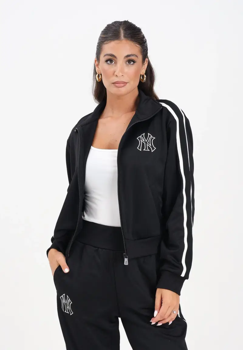 Felpa con zip New York Yankees MLB Midi Logo nera da donna miniatura 2