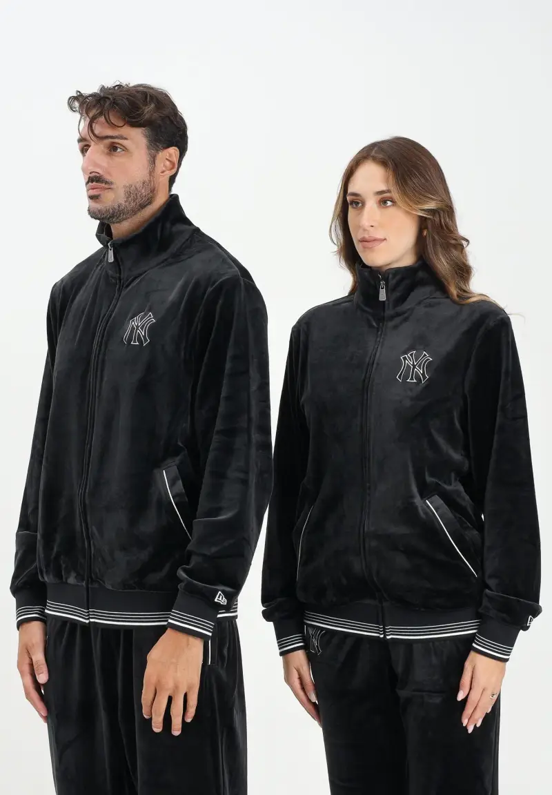 Felpa con zip New York Yankees MLB Velour nera per uomo e donna
