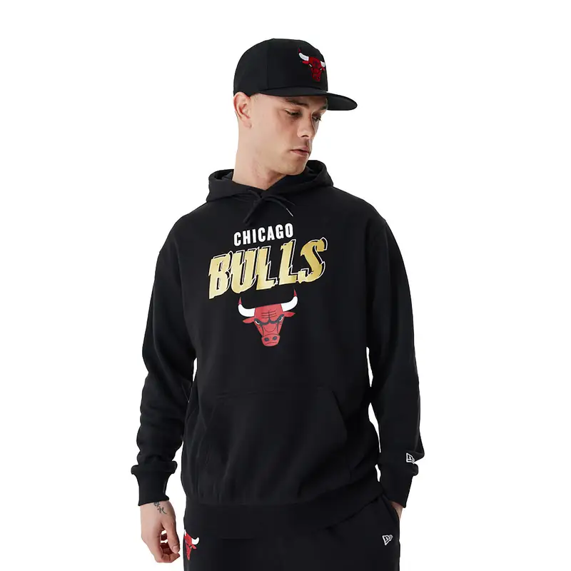 Felpa da uomo di New Era Team Script OS Hoody dei Chicago Bulls | New Era Nero