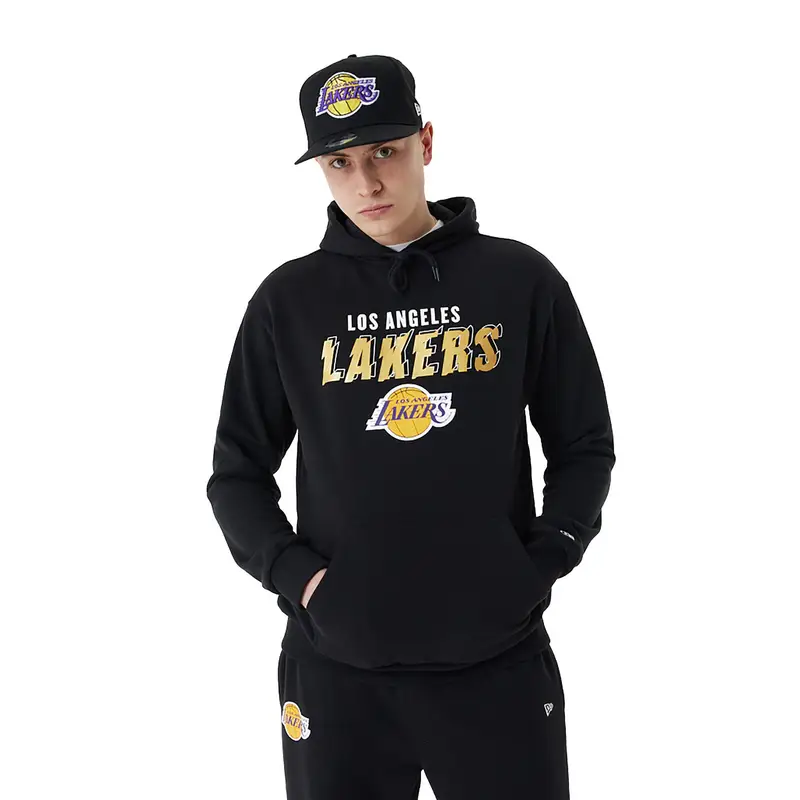 Felpa da uomo di New Era Team Script OS Hoody dei Los Angeles Lakers | New Era Nero