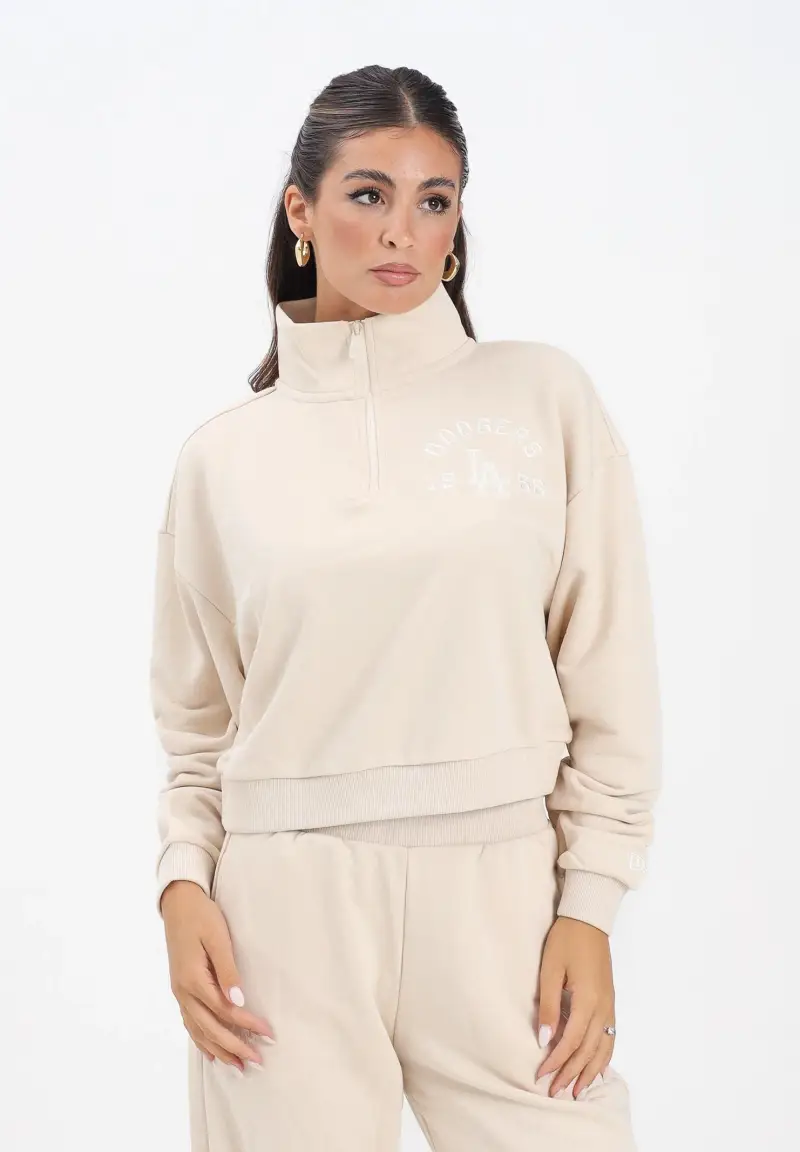 Felpa mezza zip LA Dodgers MLB Tonal panna da donna miniatura 2