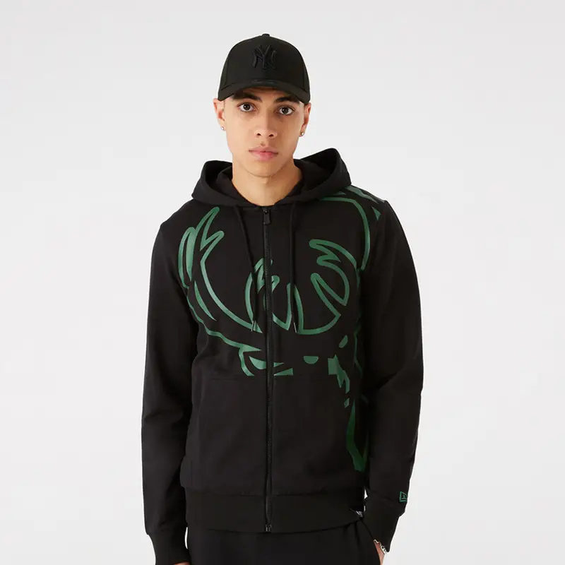Kapuzensweatjacke NBA Milwaukee Bucks Enlarged Logo Herren NEW ERA | New Era Nero