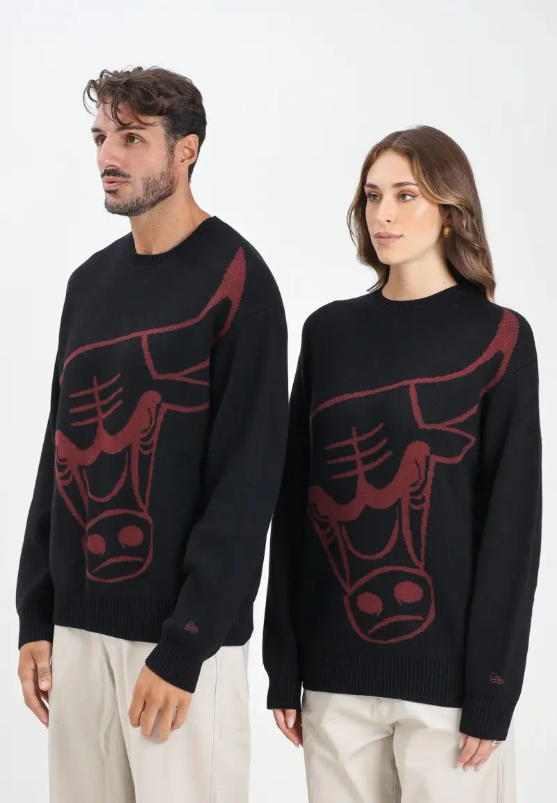 Maglione girocollo Oversized Chicago Bulls NBA Knit nero per uomo e donna