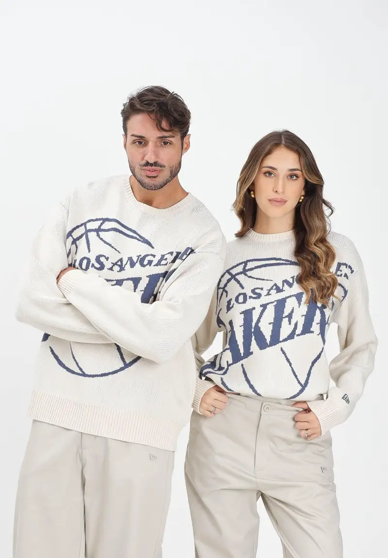 Maglione girocollo Oversized LA Lakers NBA Knit panna per uomo e donna miniatura 2
