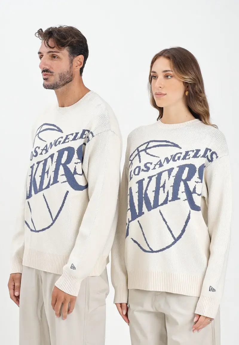 Maglione girocollo Oversized LA Lakers NBA Knit panna per uomo e donna
