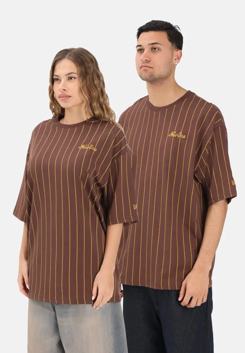 T-shirt a manica corta Oversized New Era Pinstripe marrone per uomo e donna