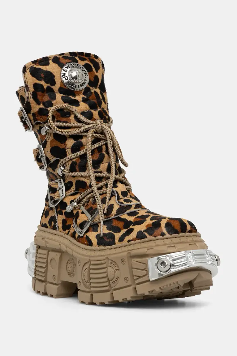 stivali da motociclista in pelle PELO LEOPARDO CUERO donna colore marrone M-WALL373-C5