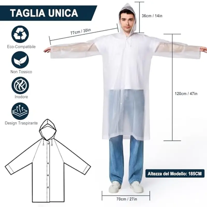Newbyinn 2 Pezzi Poncho Antipioggia Donna Uomo, Riutilizzabili Mantella Antipioggia, Poncho Impermeabile Donna Antipioggia per Trekking, Bianco miniatura 2