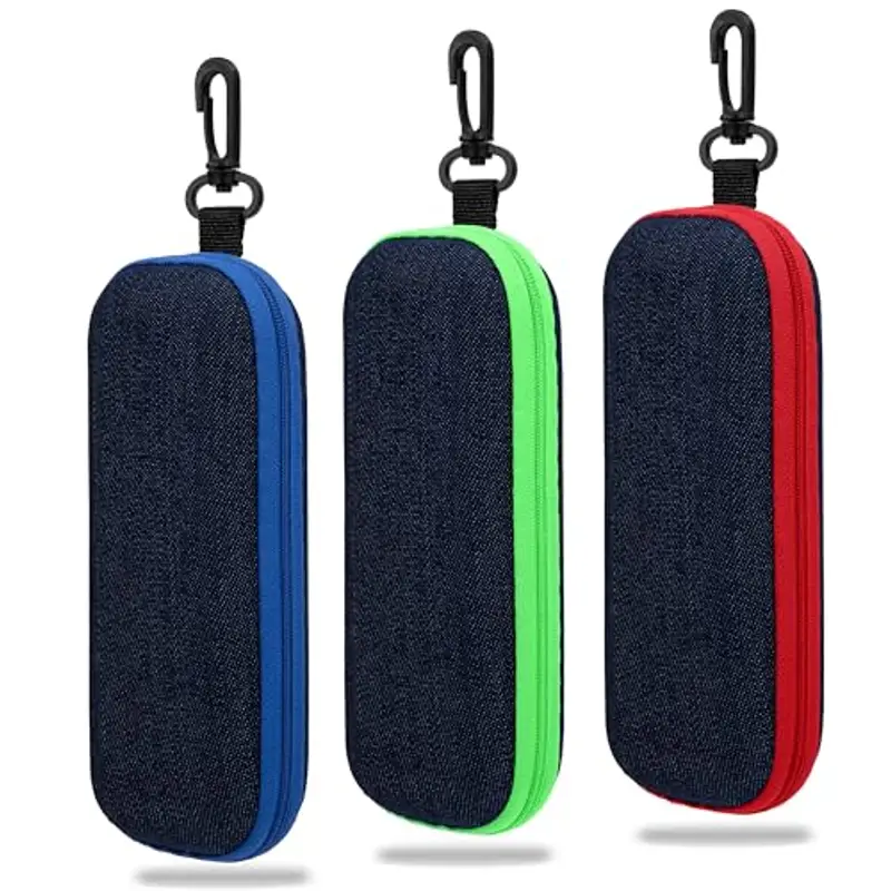 Newellsail Custodia per Occhiali Custodia Rigida per Occhiali in Tessuto Denim Portatile Custodia per Occhiali da Viaggio con Cerniera 3 Pezzi