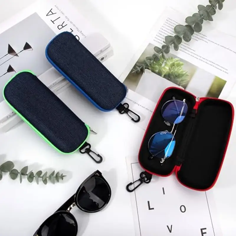 Newellsail Custodia per Occhiali Custodia Rigida per Occhiali in Tessuto Denim Portatile Custodia per Occhiali da Viaggio con Cerniera 3 Pezzi miniatura 2