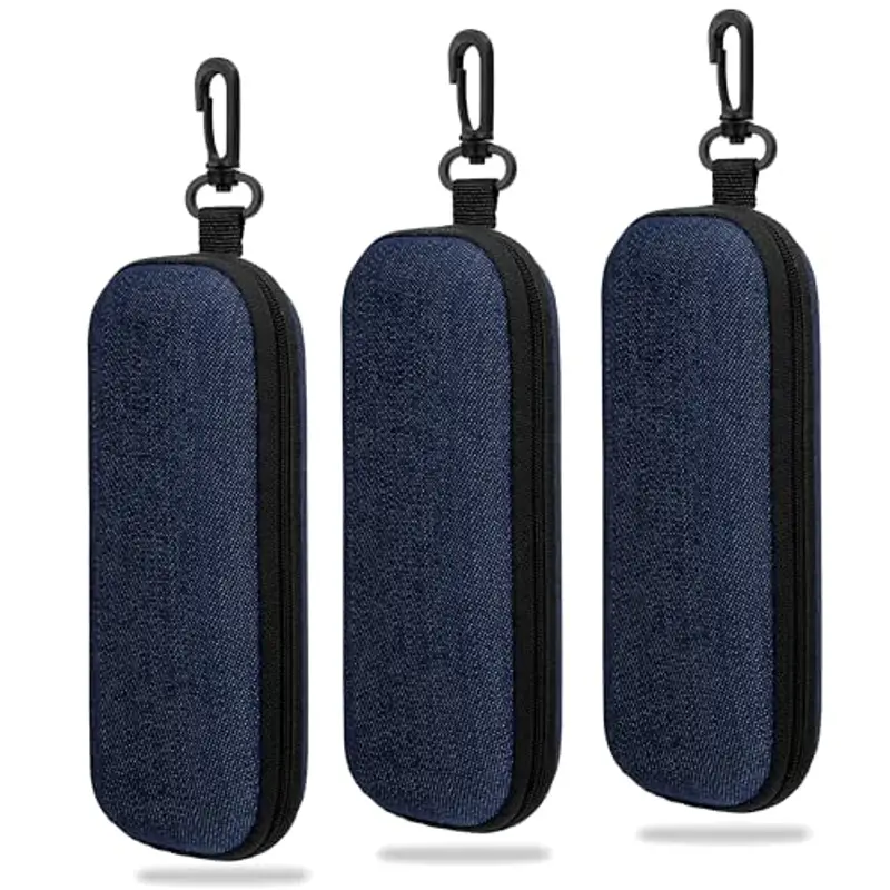 Newellsail Custodia per Occhiali Custodia Rigida per Occhiali in Tessuto Denim Portatile Custodia per Occhiali da Viaggio con Cerniera Nero 3 Pezzi