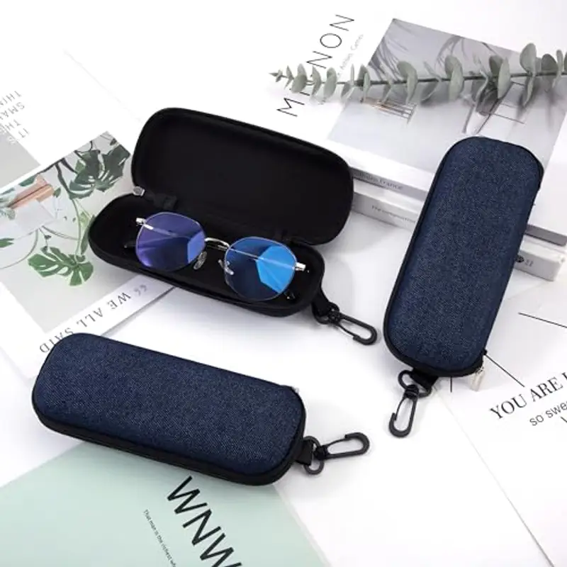Newellsail Custodia per Occhiali Custodia Rigida per Occhiali in Tessuto Denim Portatile Custodia per Occhiali da Viaggio con Cerniera Nero 3 Pezzi miniatura 2