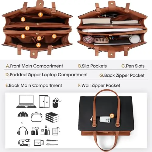 NEWHEY Borsa Università Donna in Pelle PU - Grande Borsa Lavoro e Porta PC 15.6 Pollici miniatura 3