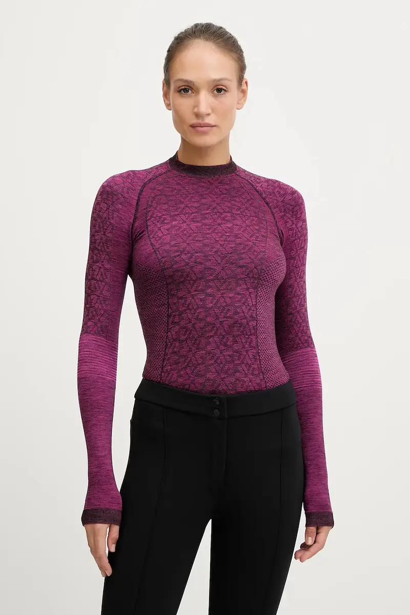 camicetta a maniche lunghe funzionale con lana LADY ROUND NECK SW Rosa