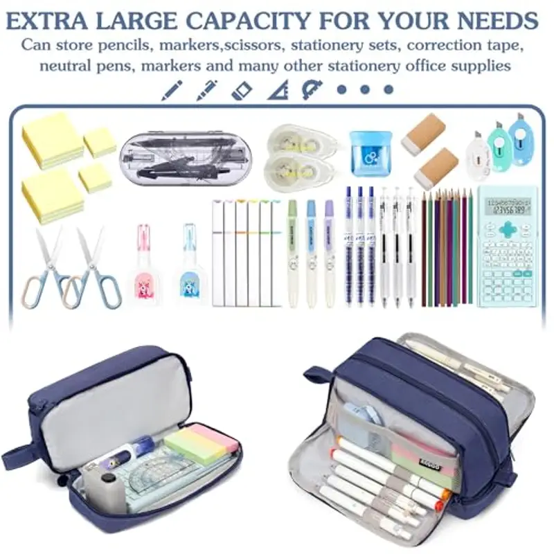 NEWUPZSI Astuccio Scuola Astuccio Blu Grande Capacità con 4 Scomparti Astuccio Matite Cancelleria Astuccio Astuccio miniatura 2