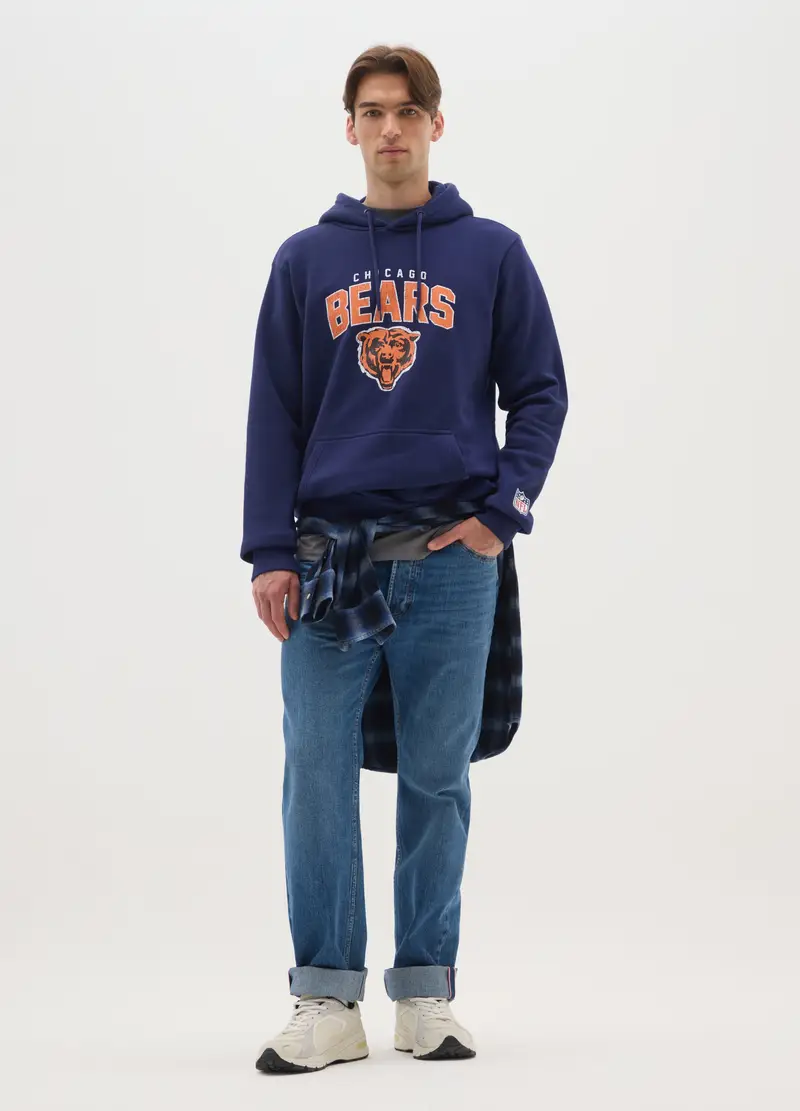Felpa In Misto Cotone Blu Con Cappuccio E Logo Chicago Bears, Uomo, Blu miniatura 2
