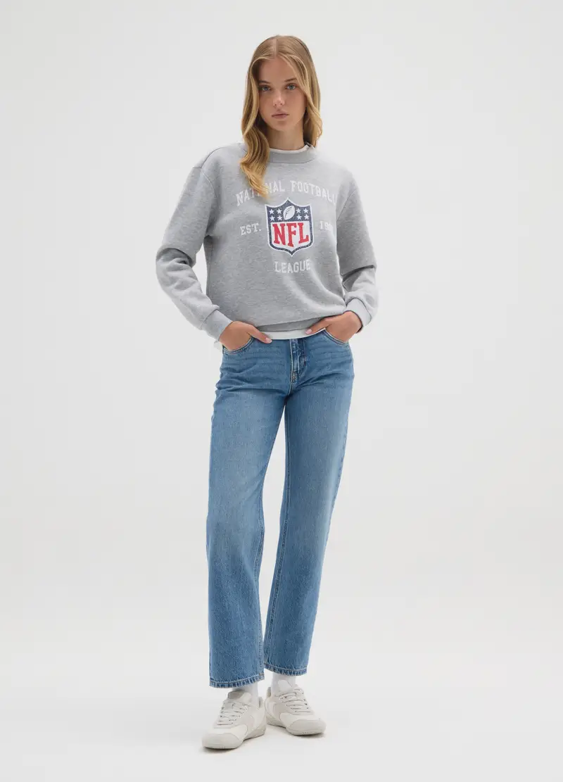 Felpa In Misto Cotone Grigia Regular Fit Con Logo Nfl, Donna, Grigio