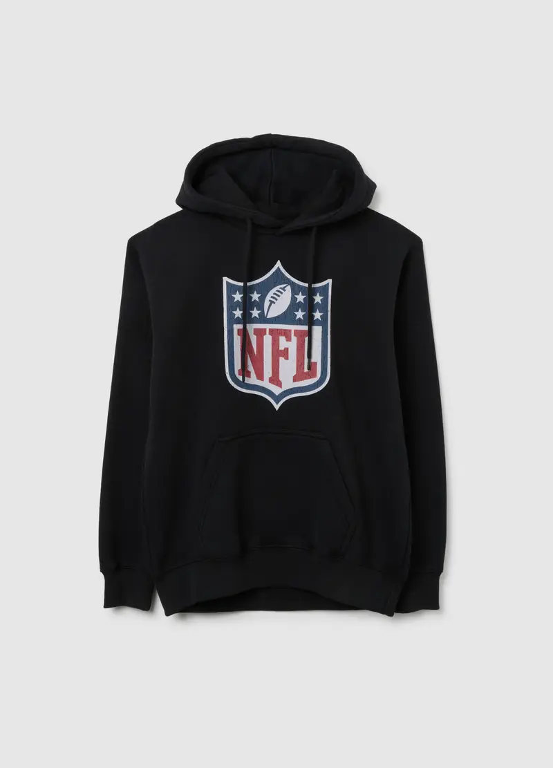 Felpa In Misto Cotone Nera Regular Fit Con Cappuccio E Logo Nfl, Unisex, Nero