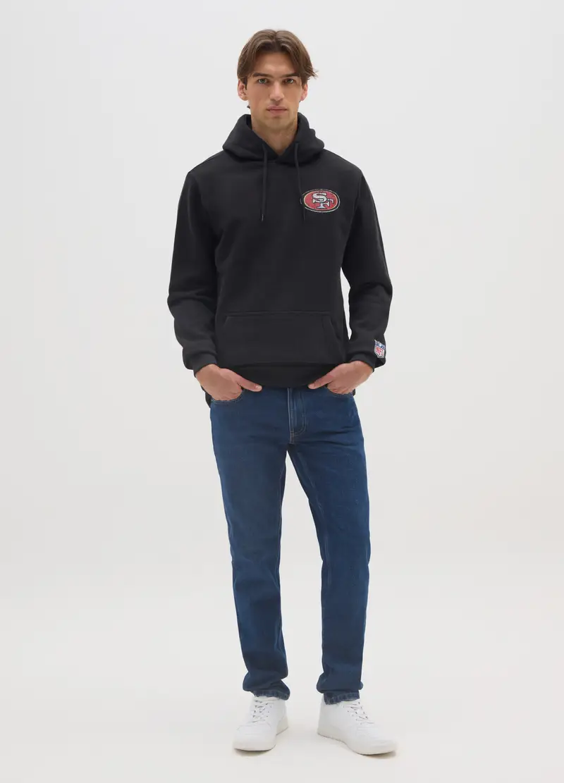Felpa In Misto Cotone Nero Con Cappuccio E Logo Dei San Francisco 49ers, Uomo, Nero miniatura 2