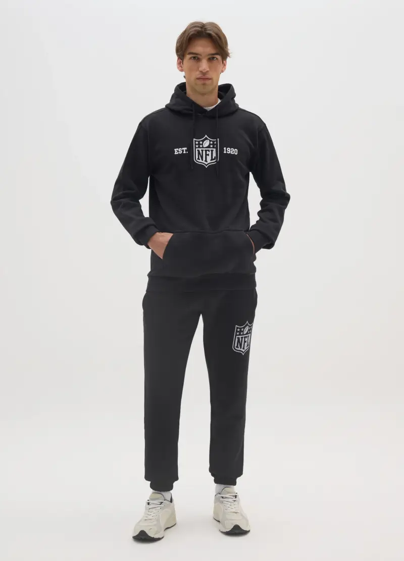 Felpa In Misto Cotone Nero Con Logo Nfl E Cappuccio, Unisex, Nero miniatura 2