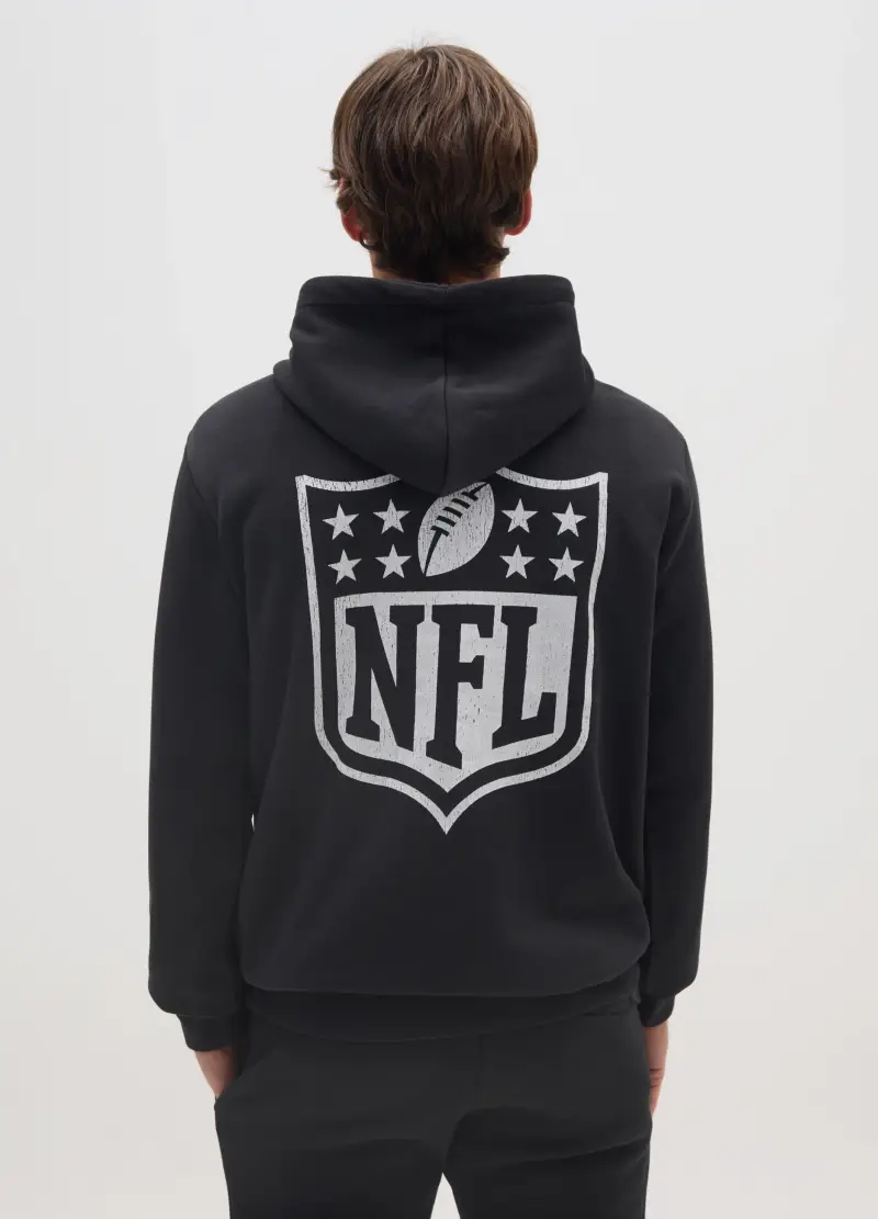 Felpa In Misto Cotone Nero Con Logo Nfl E Cappuccio, Unisex, Nero miniatura 3