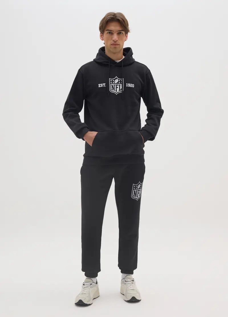Felpa In Misto Cotone Nero Con Logo Nfl E Cappuccio, Uomo, Nero miniatura 2