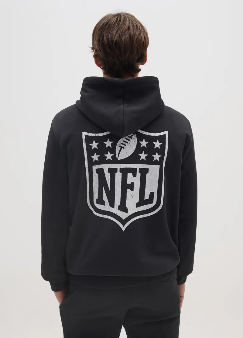 Felpa In Misto Cotone Nero Con Logo Nfl E Cappuccio, Uomo, Nero miniatura 3