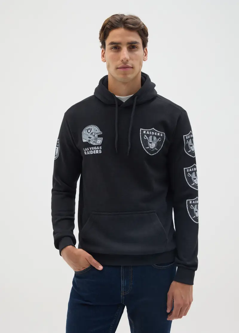 Felpa In Misto Cotone Nero Con Ricami Con Loghi Nfl, Uomo, Nero miniatura 2