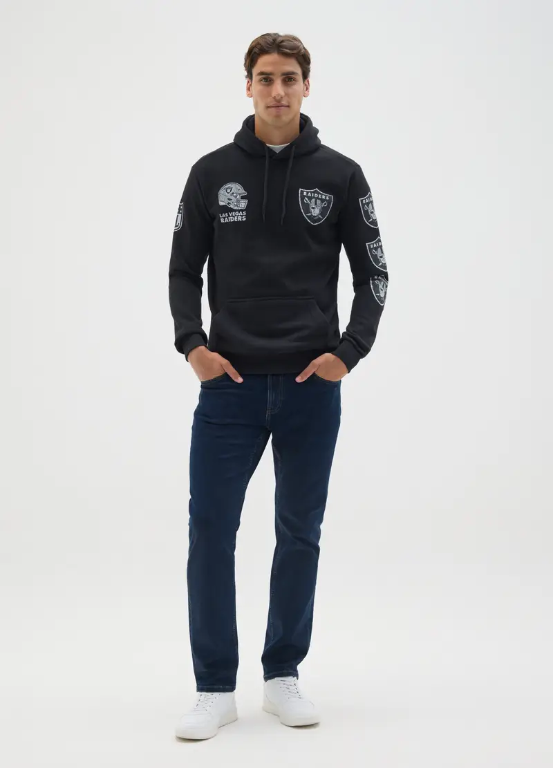 Felpa In Misto Cotone Nero Con Ricami Con Loghi Nfl, Uomo, Nero