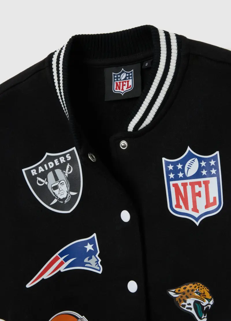 Giacca Bomber In Misto Cotone Nera Regular Fit Con Patch Nfl, Unisex, Nero miniatura 2