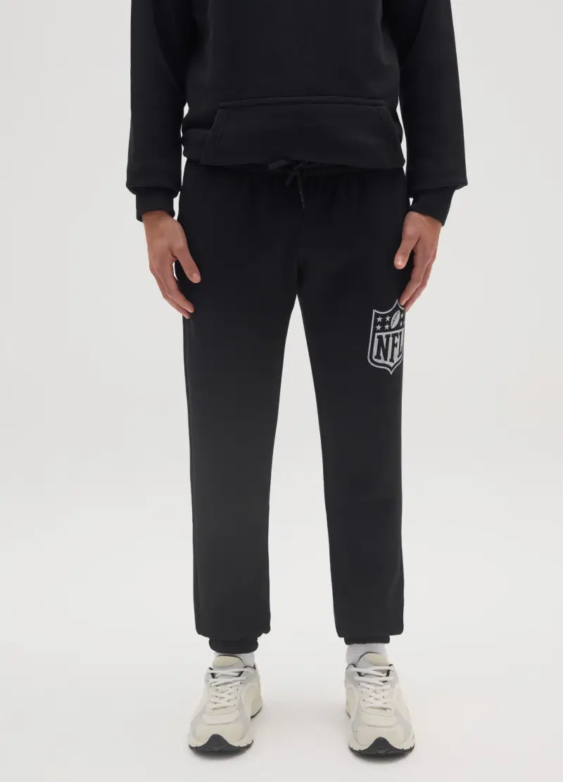 Jogger In Misto Cotone Nero Con Logo Nfl, Unisex, Nero miniatura 2