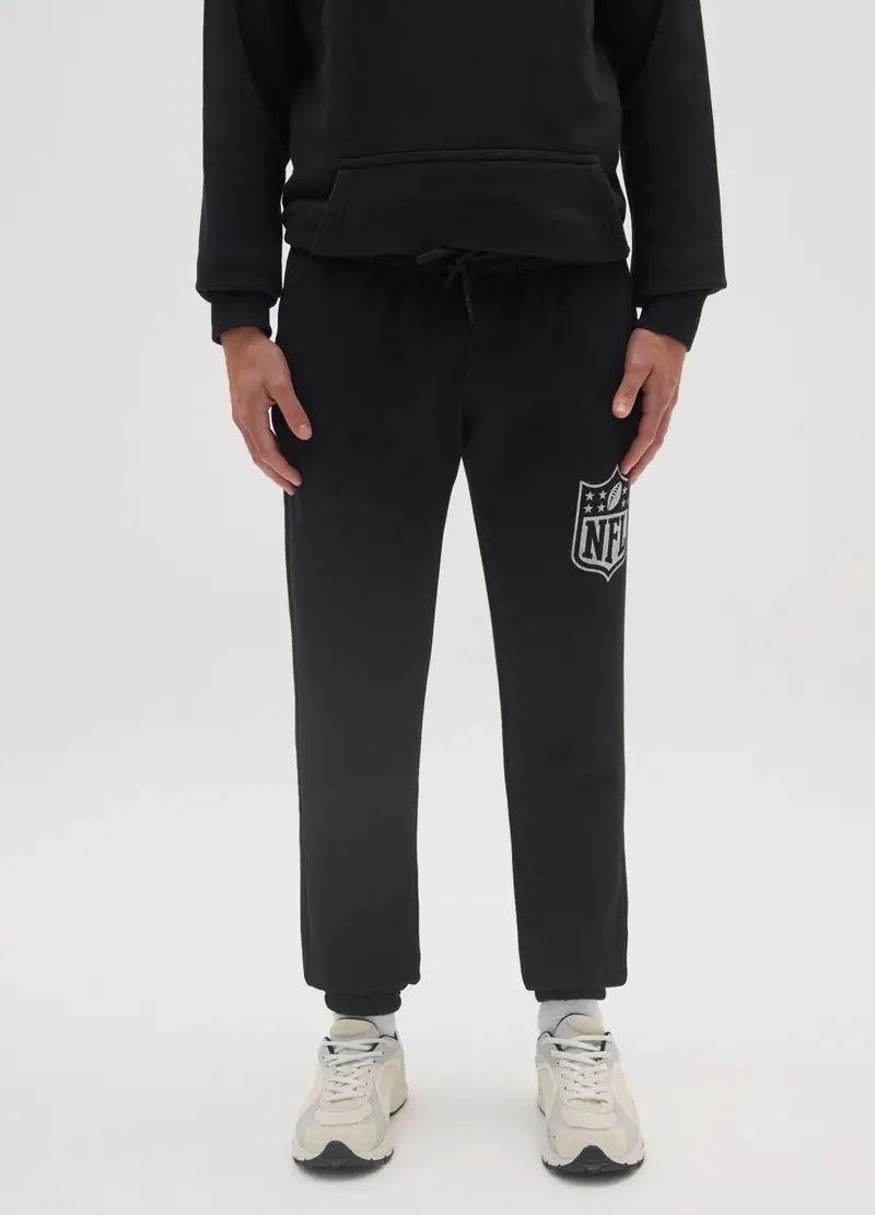 Jogger In Misto Cotone Nero Con Logo Nfl, Uomo, Nero miniatura 2