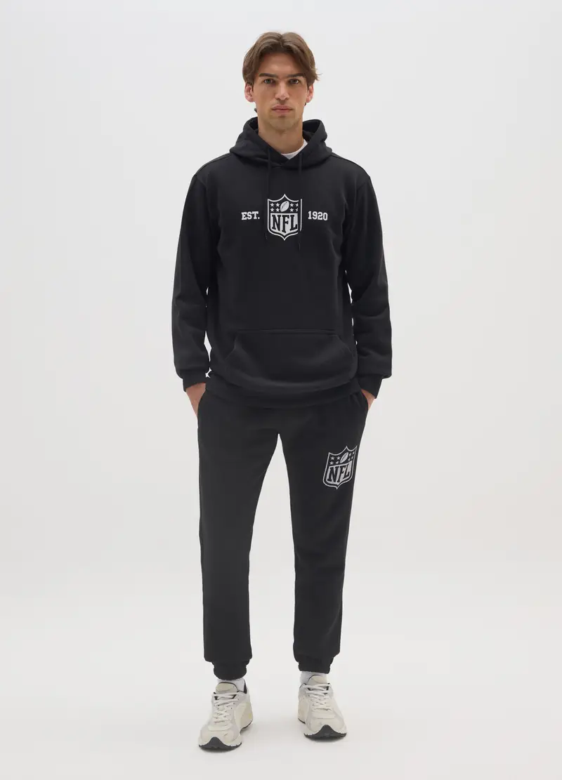 Jogger In Misto Cotone Nero Con Logo Nfl, Uomo, Nero