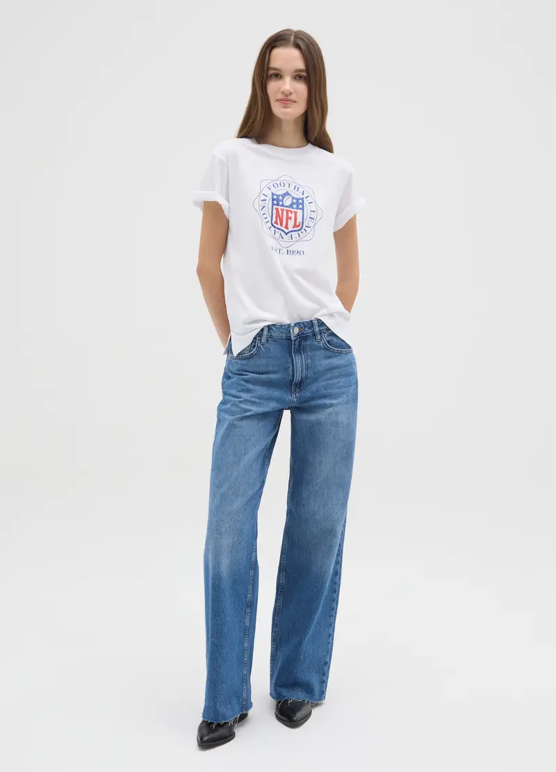 T-shirt Bianca Nfl A Maniche Corte In Puro Cotone Regular Fit, Donna, Bianco