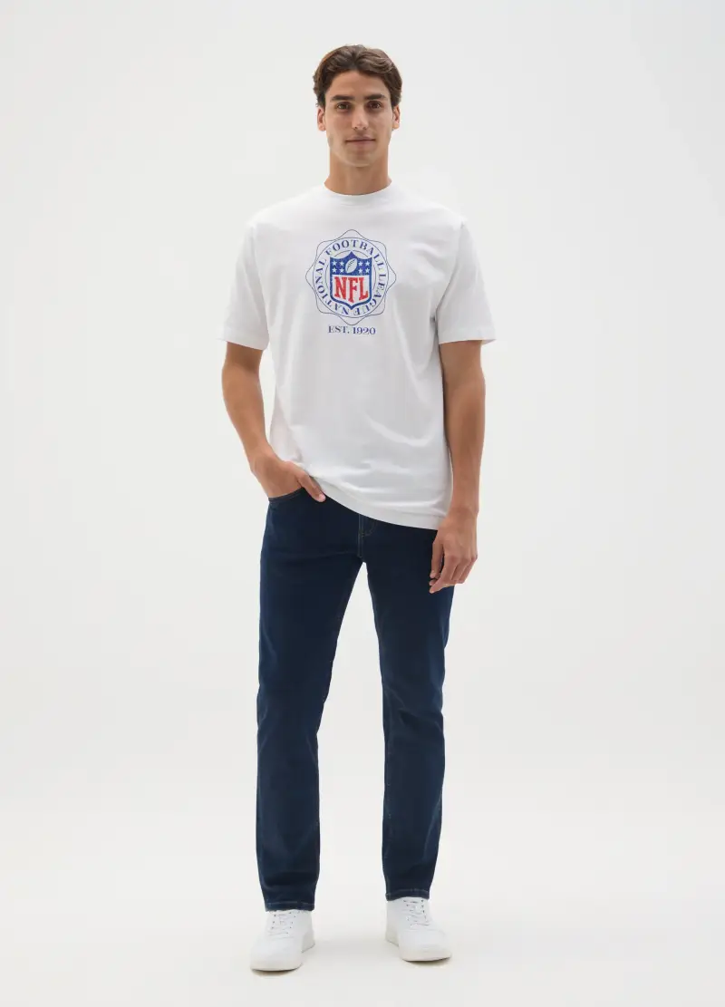 T-shirt In Puro Cotone Bianca Con Logo Nfl, Uomo, Bianco
