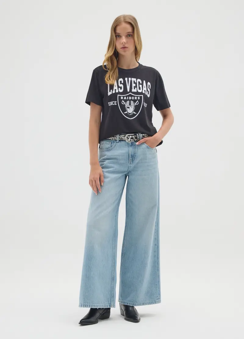 T-shirt In Puro Cotone Nero Regular Fit Las Vegas Raiders, Donna, Nero