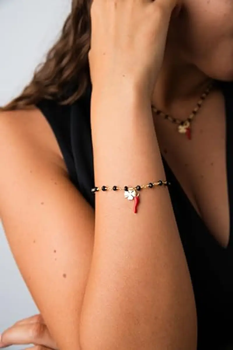 NICANDRA Bracciale Portafortuna Donna con Cornetto Rosso e Quadrifoglio - Bracciale Donna Acciaio Inossidabile e miniatura 2