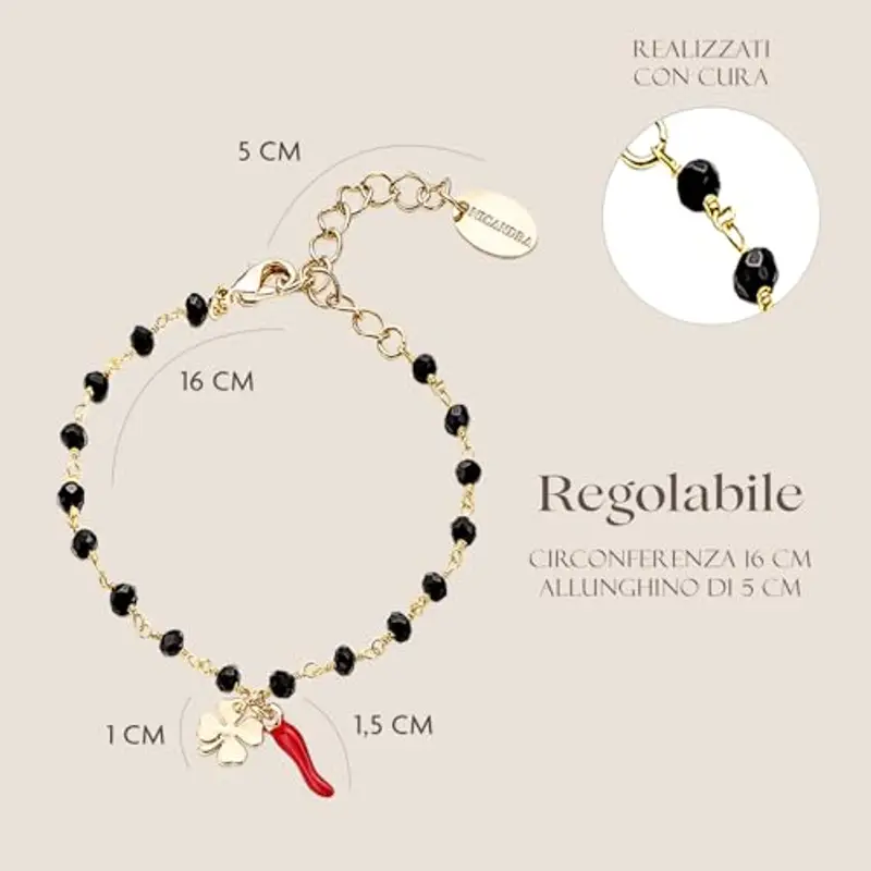 NICANDRA Bracciale Portafortuna Donna con Cornetto Rosso e Quadrifoglio - Bracciale Donna Acciaio Inossidabile e miniatura 3