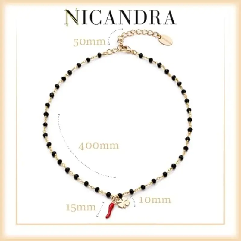 NICANDRA Collana Girocollo Donna con Cornetto Portafortuna e Quadrifoglio - Collana Rosario in Acciaio Inossidabile Regolabile da 40 a 48 cm - Portafortuna da Regalare miniatura 2