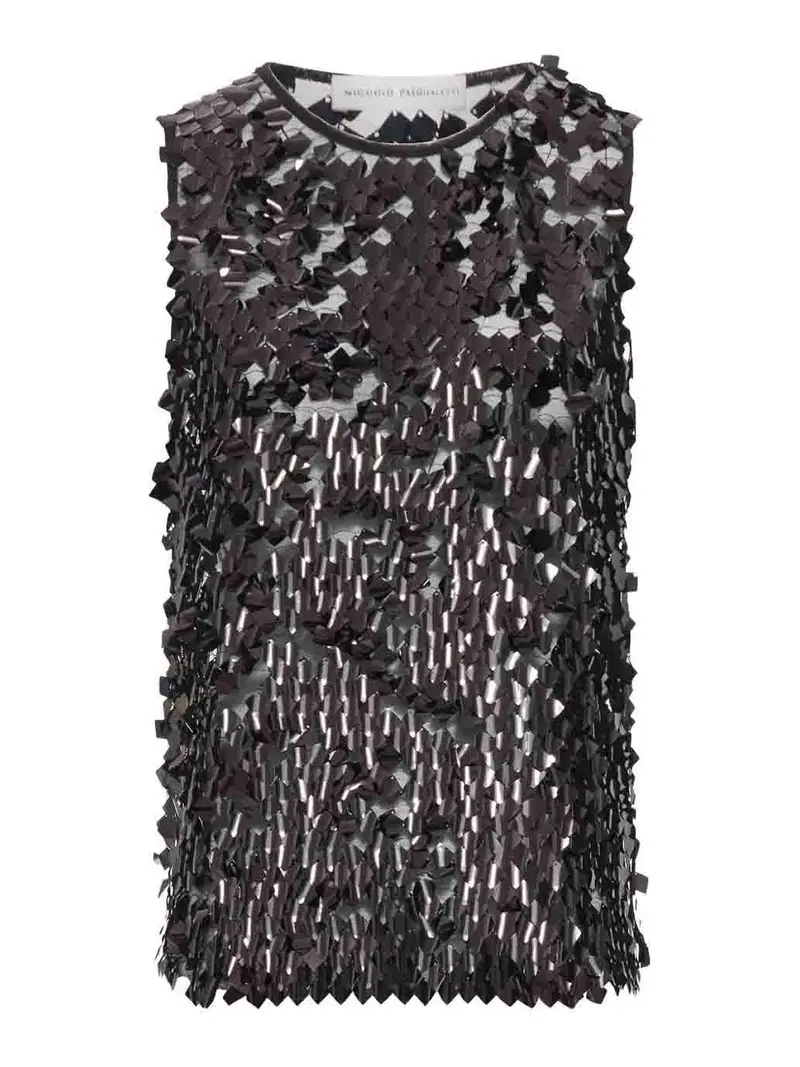 Canotta Tank - Square Dangle Sequin Tulle Nero