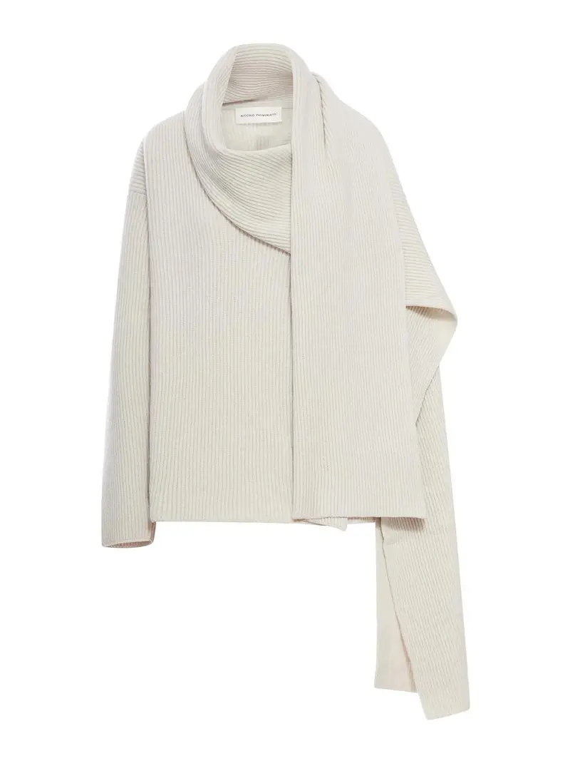 Maglia Mucchio Con Collo A Sciarpa Color Carne E Neutri